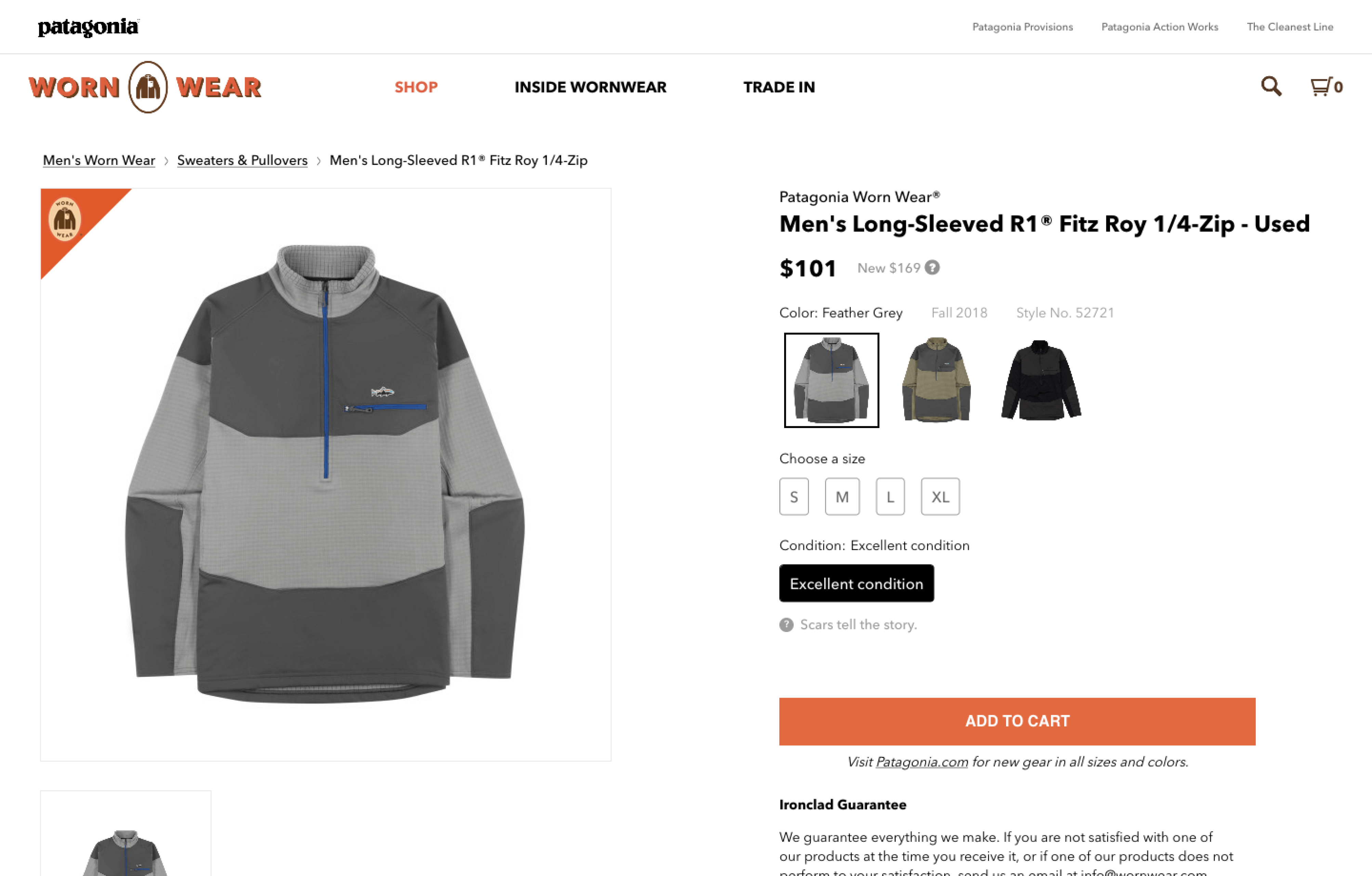 The existing Worn Wear website, a separate site from patagonia.com, showing pre-owned product listings.